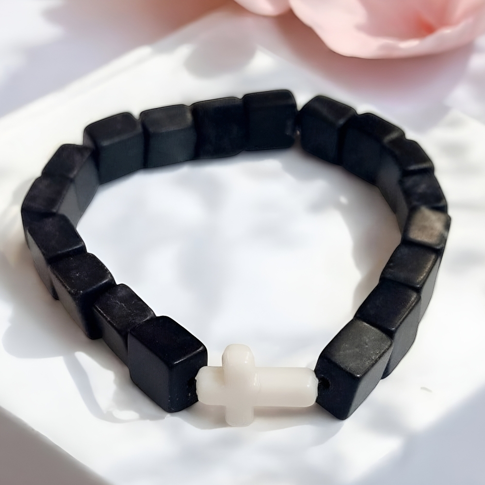 Womens Black Onyx Cross Bracelet